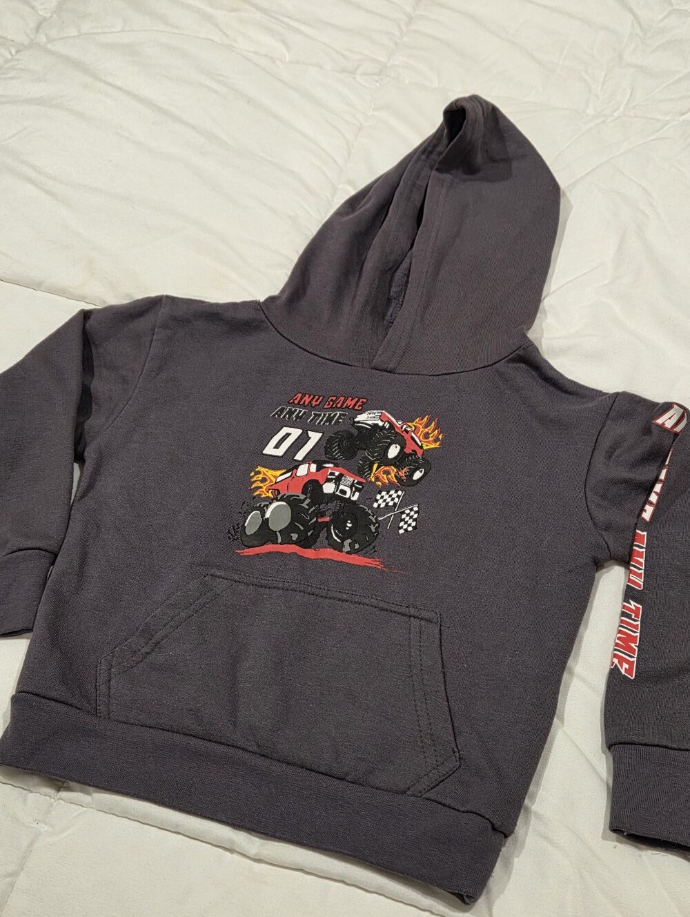 Eighty Eight Kids Charcoal Monster Truck Hoodie 4T Fits Small 2T/3T
